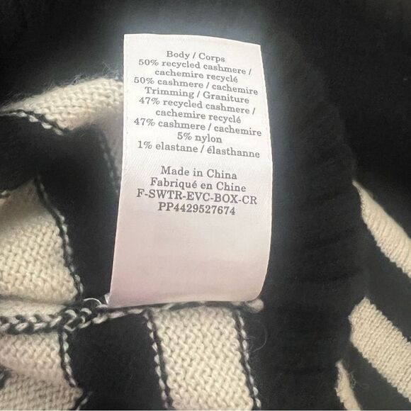 Everlane Navy and Cream Cashmere Cropped Striped Pullover Crewneck Sweater - Picture 4 of 6